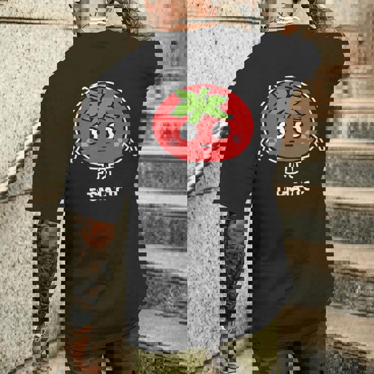 トマト 顔 イラスト かわいい おもしろ 面白い 簡単 シンプル ゆるい 野菜 メンズTシャツ バックプリント 彼への贈り物