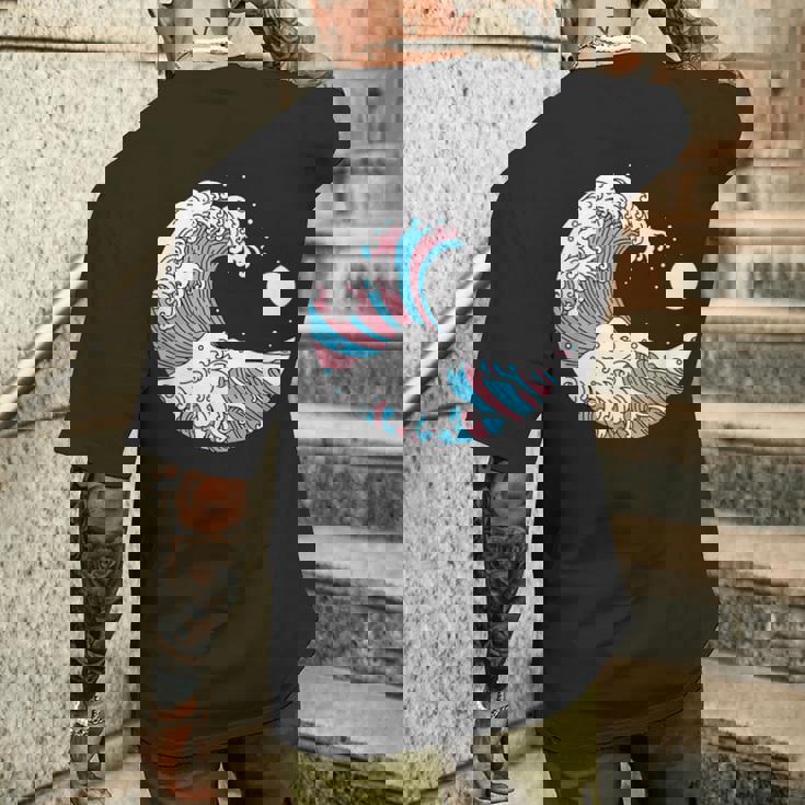 トランスジェンダー プライド Lgbtq トランスフラッグ 日本のウェーブアート Lgbt メンズTシャツ バックプリント 彼への贈り物