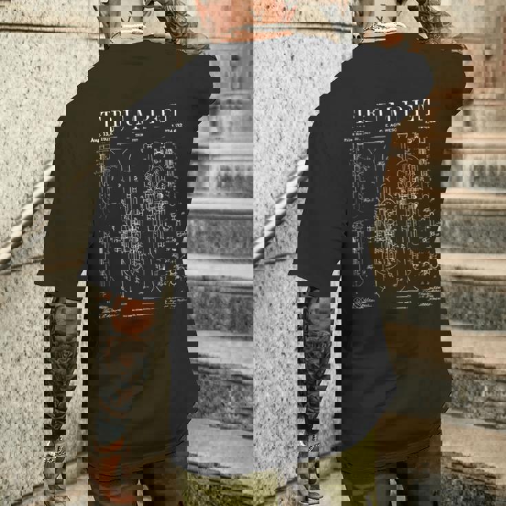 トランペットヴィンテージ特許トランペティスト図面プリント メンズTシャツ バックプリント 彼への贈り物