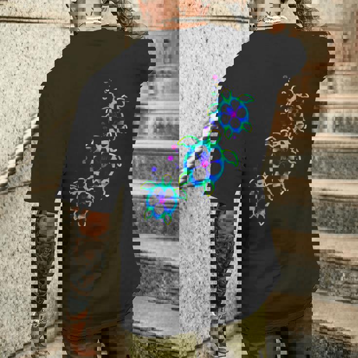 トロピカルカラー ハワイアン ホヌー ウミガメ メンズTシャツ バックプリント 彼への贈り物