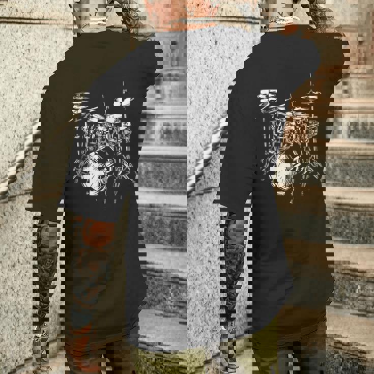 ドラムセットの図面 電子ドラム メンズTシャツ バックプリント 彼への贈り物