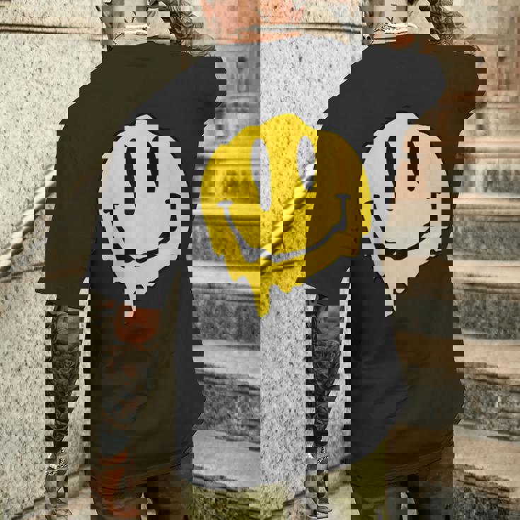 ドリッピースマイルイエロースマイルフェイスシャツ かわいい ハッピースマイルフェイス メンズTシャツ バックプリント 彼への贈り物