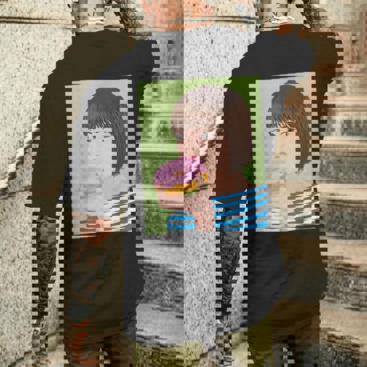 ドーナツショップ ポップアート ポートレート ロジックロックスター キュート ドーナツ ガールフレンド ドーナツ メンズTシャツ バックプリント 彼への贈り物