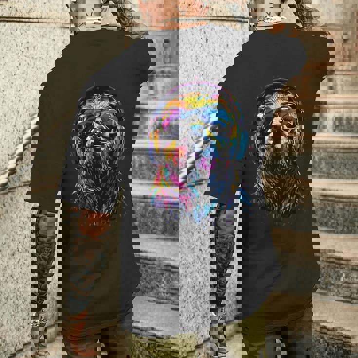 ナマケモノ カラフルな色彩 ポップアート グラフィック 怠け者 メンズTシャツ バックプリント 彼への贈り物