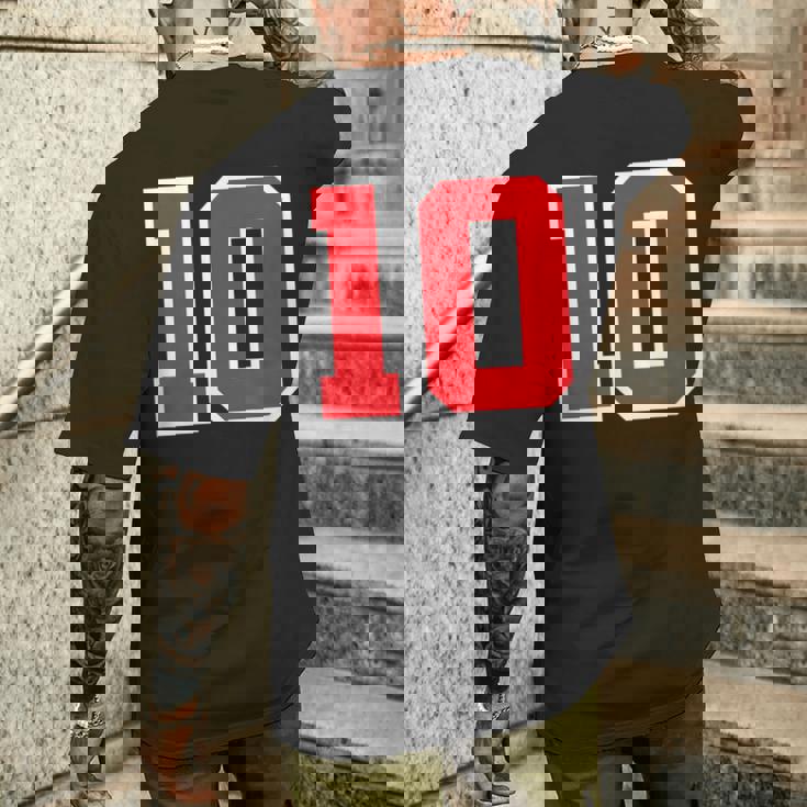 ナンバー10 スポーツジャージ 誕生日 年齢 ラッキーナンバー レッド ホワイト メンズTシャツ バックプリント 彼への贈り物
