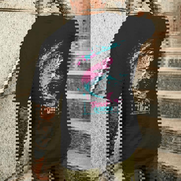 ニジマスのフライフィッシング・グラフィック トラウト・クイーン メンズTシャツ バックプリント 彼への贈り物