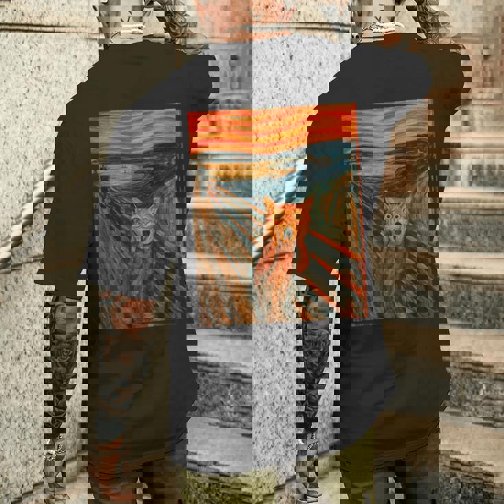 ニャンコの叫び 面白い 猫 ムンクの叫び パロディ おもしろ 服 おもしろグッズ ネタ メンズTシャツ バックプリント 彼への贈り物