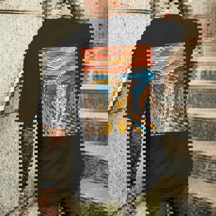 ニャンコの叫び 面白いtシャツ 猫 ムンクの叫び パロディ ネコ メンズ 子供 おもしろ 服 おもしろグッズ ネタ メンズTシャツ バックプリント 彼への贈り物