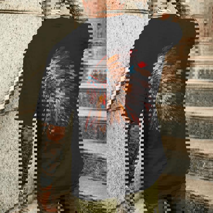 ネイティブアメリカン インディアン ヘッドドレス グラフィック メンズ レディース メンズTシャツ バックプリント 彼への贈り物