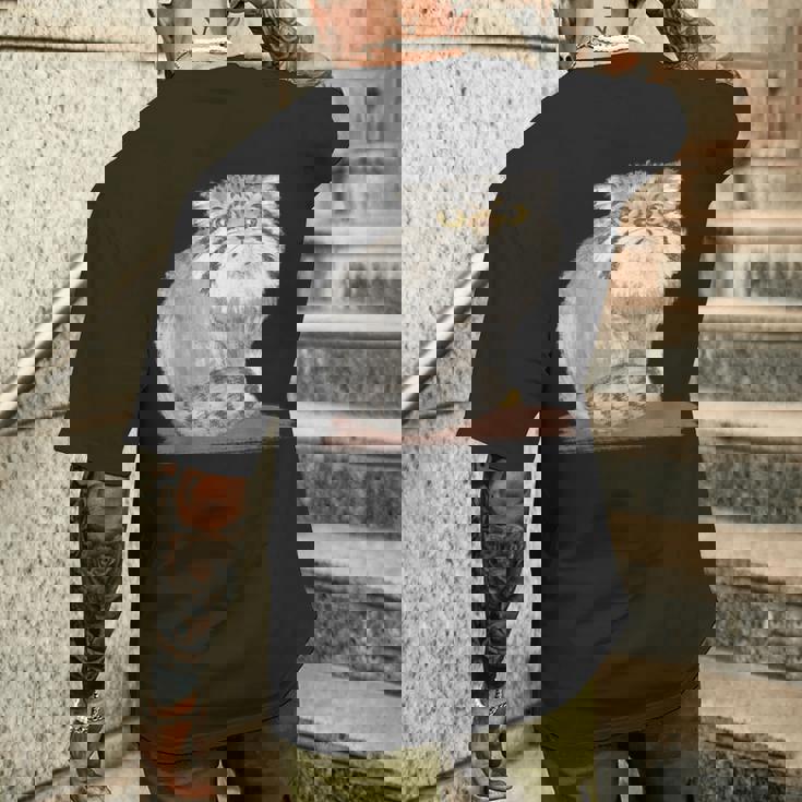 ネコ マヌルネコ 子猫 野生動物 メンズTシャツ バックプリント 彼への贈り物