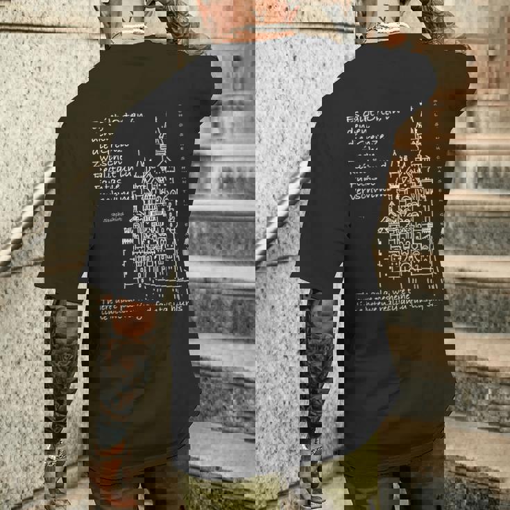 ノイシュヴァンシュタイン城 バイエルン ドイツ ドイツ語 英語 メンズTシャツ バックプリント 彼への贈り物