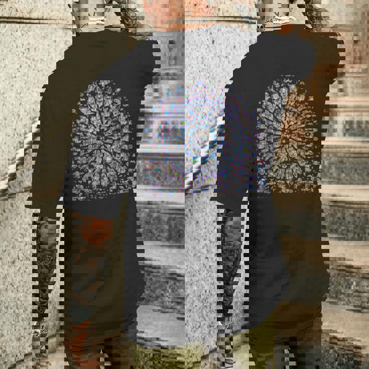 ノートルダム ステンドグラス ロゼッタ ウィンドウ メンズTシャツ バックプリント 彼への贈り物