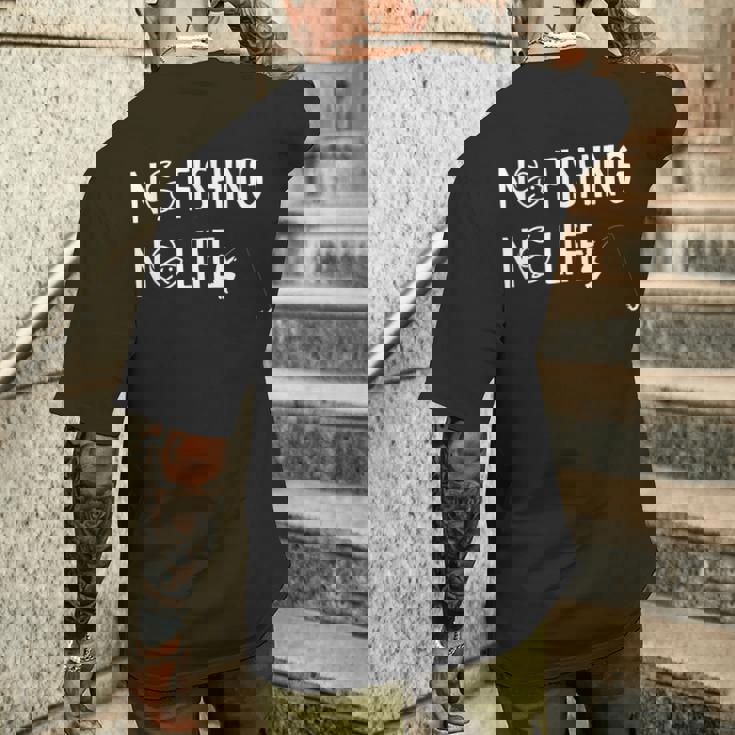 ノーフィッシングノーライフ 釣り竿 漁師 釣り人 面白い 釣り フィッシング おもしろ 釣り堀 海釣り 川釣り メンズTシャツ バックプリント 彼への贈り物