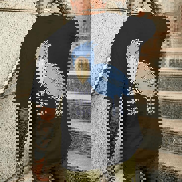 ハシビロコウさん『ビッグ プリント』青い鳥【どうぶつフレンズ】ゆるくて かわいい 動物園の生き物 イラスト メンズTシャツ バックプリント 彼への贈り物