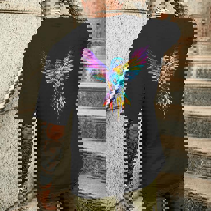 ハチドリ カラフル アート 動物 グラフィック 鳥 ハチドリ メンズTシャツ バックプリント 彼への贈り物