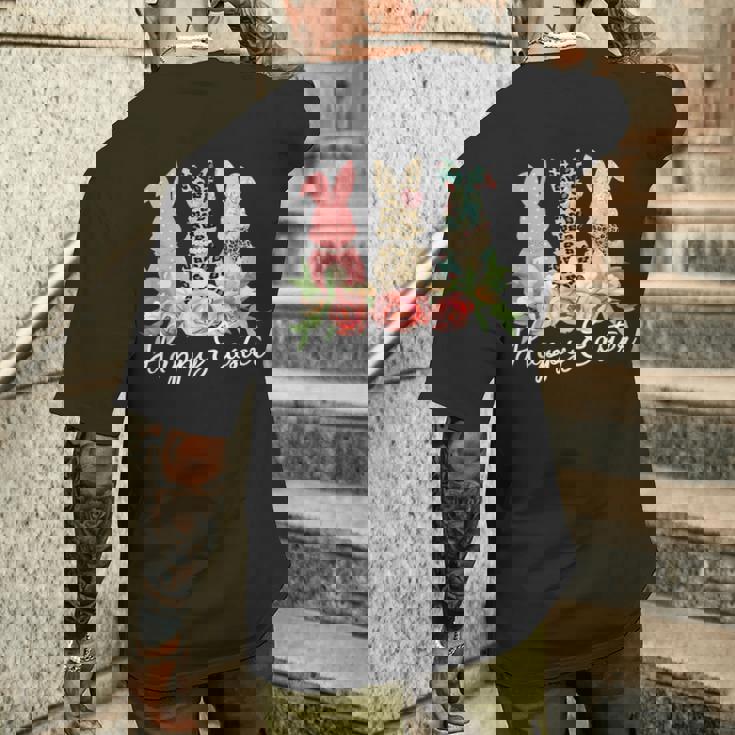 ハッピーイースター 3匹のウサギ 春のハント 卵 おもしろウサギ メンズTシャツ バックプリント 彼への贈り物