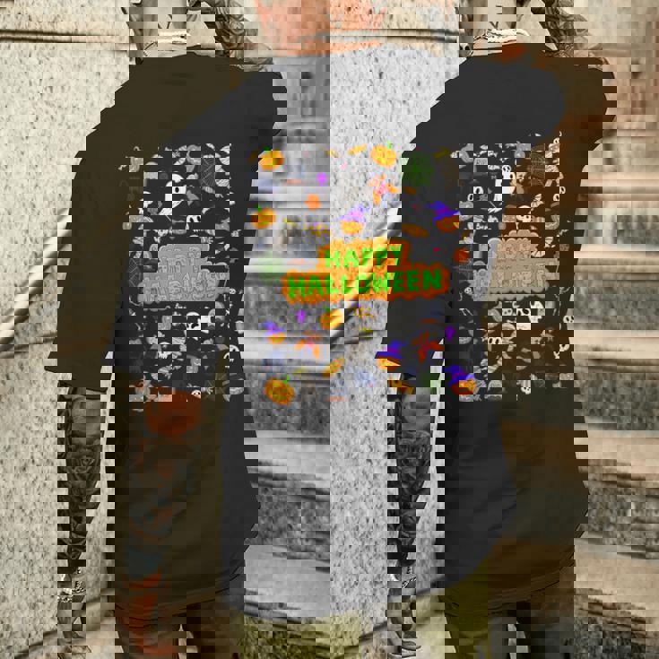 ハッピーハロウィンのレトロな怖いかわいい不気味なギフト メンズTシャツ バックプリント 彼への贈り物