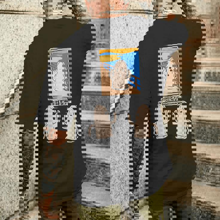 ハニワくん の ムンクの叫び と 見つめる 埴輪【ゆるフレンズ】名画 パロディ キャラクター かわいい イラスト 面白い メンズTシャツ バックプリント 彼への贈り物