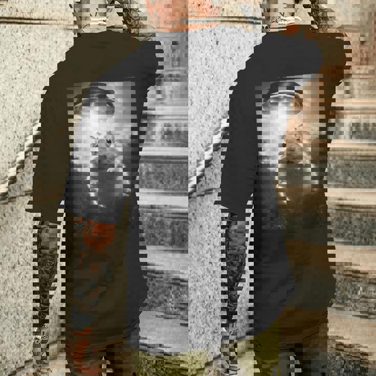 ハムスターを追うufo、クレイジーな動物、面白いハムスター メンズTシャツ バックプリント 彼への贈り物