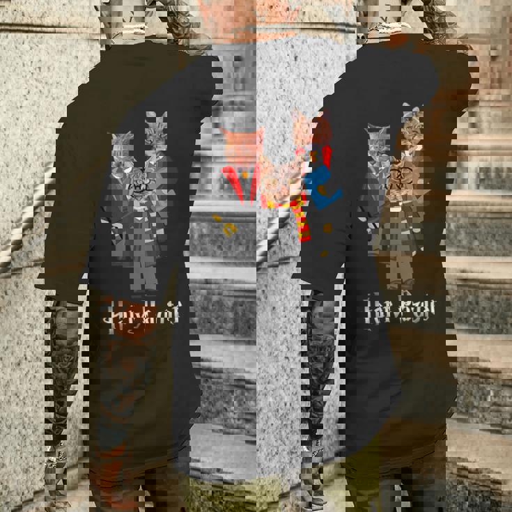 ハリーポッター 子猫 猫好きへのギフト かわいいポッター猫 メンズTシャツ バックプリント 彼への贈り物