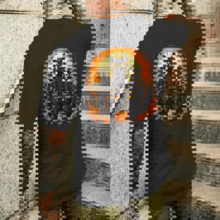 ハロウィン 黒猫 パンプキン 面白い レトロデザイン メンズTシャツ バックプリント 彼への贈り物