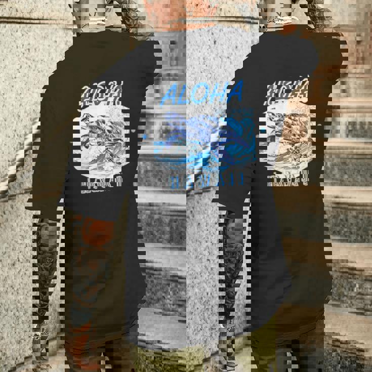 ハワイ ハワイアン ワイキキビーチ サーフボート ヤシの木 アロハ 夏 風景 海好き ウミガメ 波乗り メンズTシャツ バックプリント 彼への贈り物