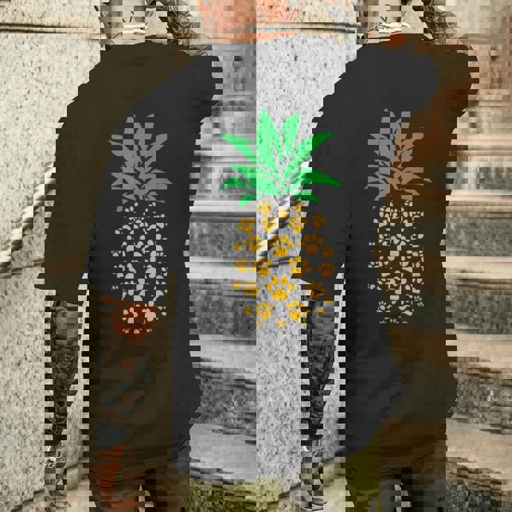 ハワイアンアイランド パイナップル 猫の肉球プリント 猫好きのギフト メンズTシャツ バックプリント 彼への贈り物