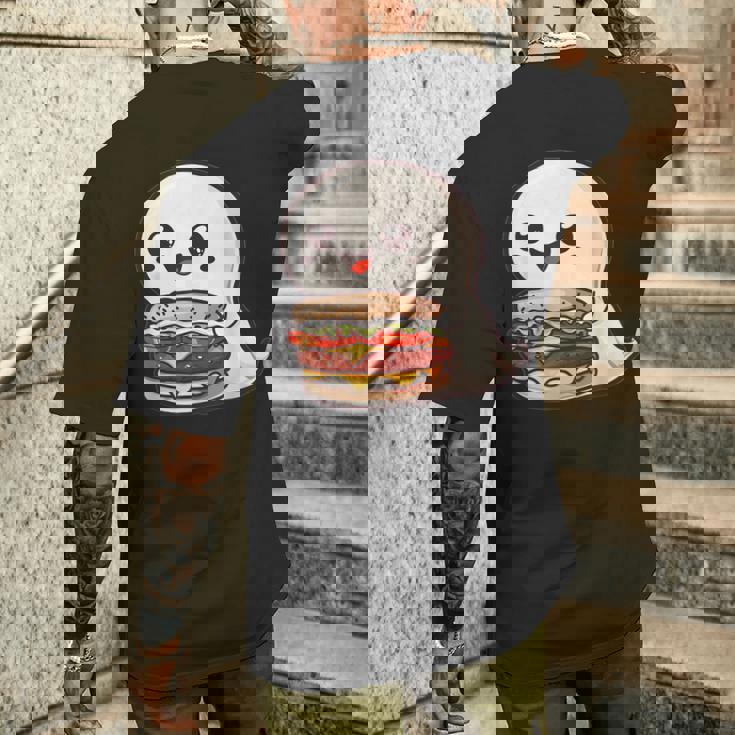 ハンバーガーとかわいいおばけ メンズTシャツ バックプリント 彼への贈り物