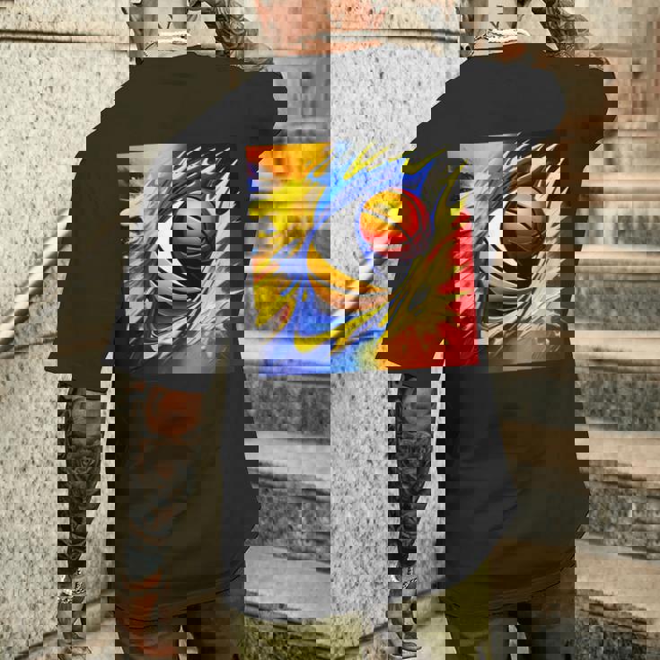 バスケットボール チーム スポーツ カラフル ボール バスケットボール愛好家 メンズTシャツ バックプリント 彼への贈り物