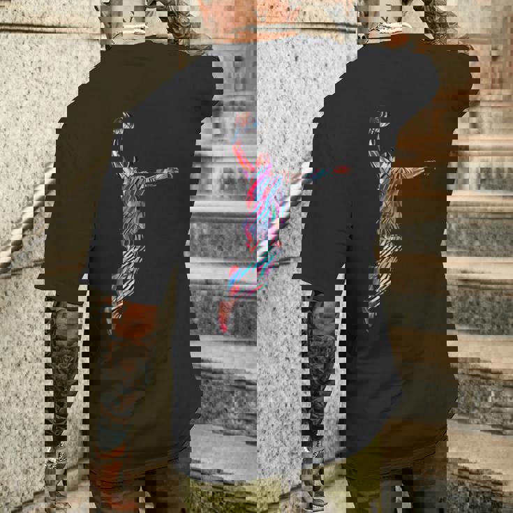 バスケットボール 選手 スラム ダンク 赤 フラクタル 抽象芸術 スポーツ メンズTシャツ バックプリント 彼への贈り物