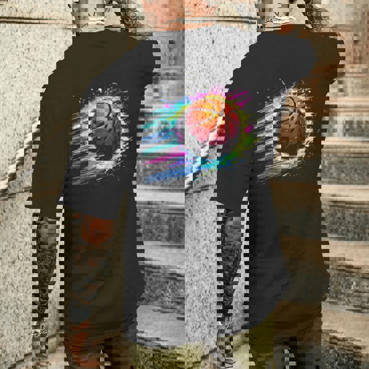 バスケットボール選手 カラフル タイダイ カラーアート スポーツ愛好家 メンズTシャツ バックプリント 彼への贈り物