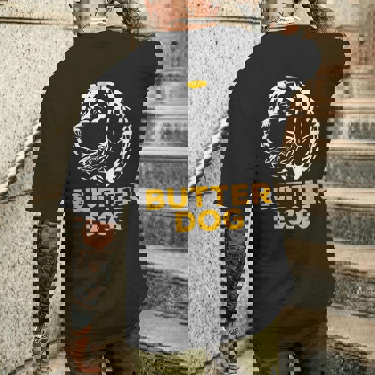 バター犬-彼のバターと一緒に犬面白いミーム メンズTシャツ バックプリント 彼への贈り物
