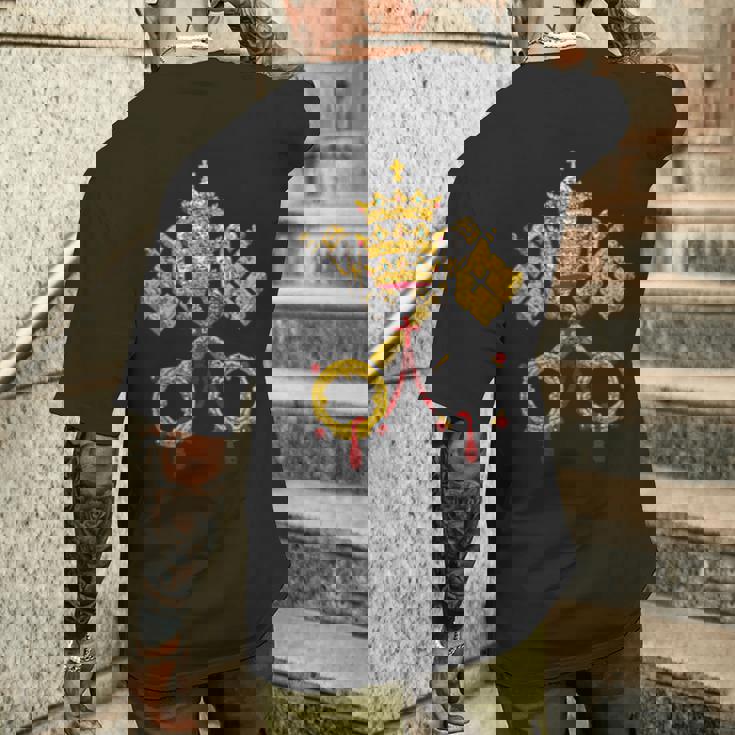 バチカン市の旗 アームコート ローマ セントペターズスクエア メンズTシャツ バックプリント 彼への贈り物