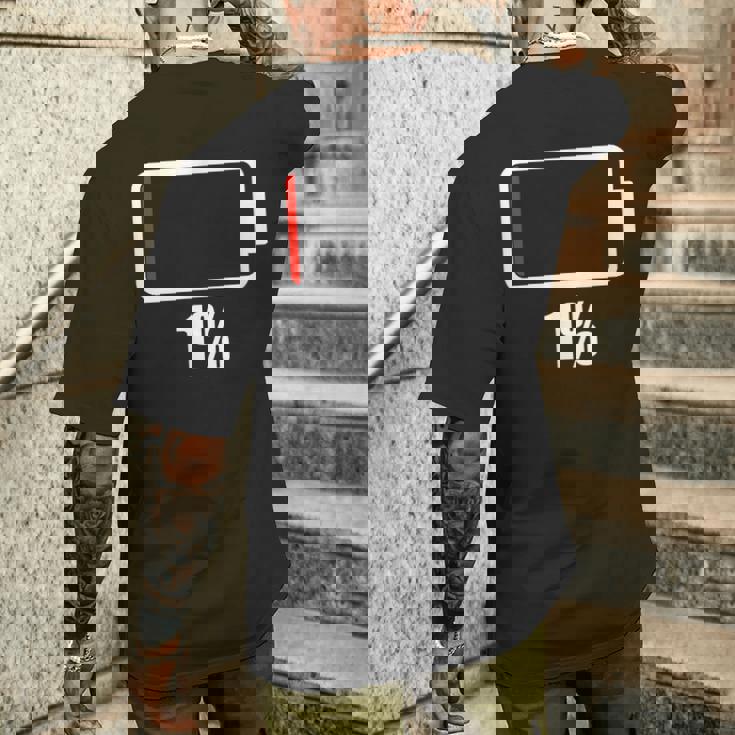 バッテリー 1 残り1 バッテリー切れtシャツ バッテリー残量が少ない メンズTシャツ バックプリント 彼への贈り物