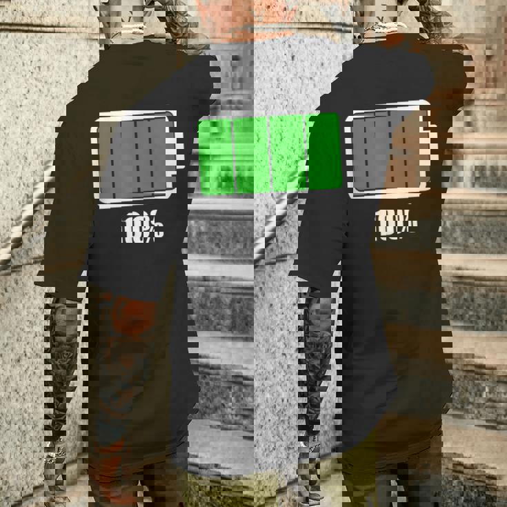 バッテリー 100 シャツ バッテリーフル充電 バッテリー満載 メンズTシャツ バックプリント 彼への贈り物