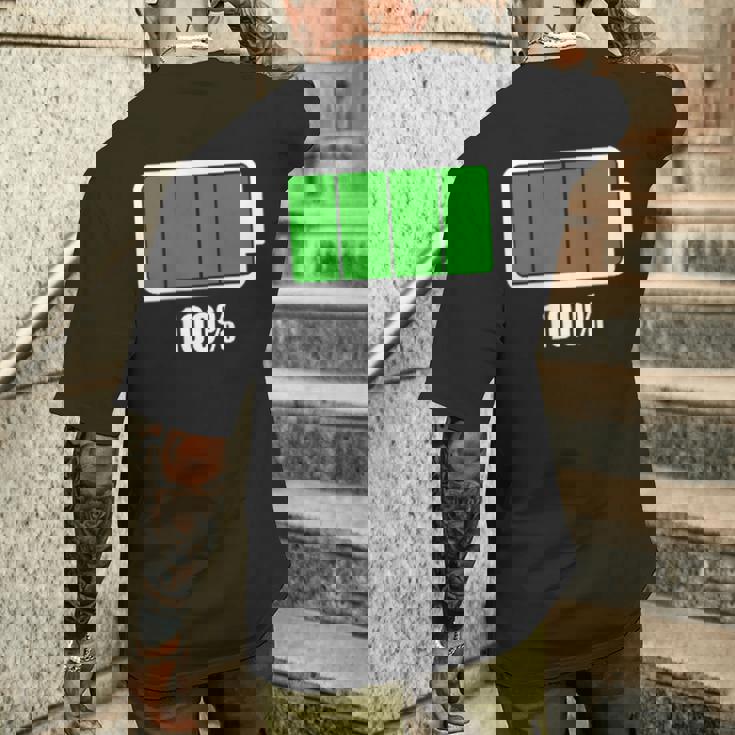 バッテリー100シャツ バッテリーハートフル充電バッテリーフル。 メンズTシャツ バックプリント 彼への贈り物