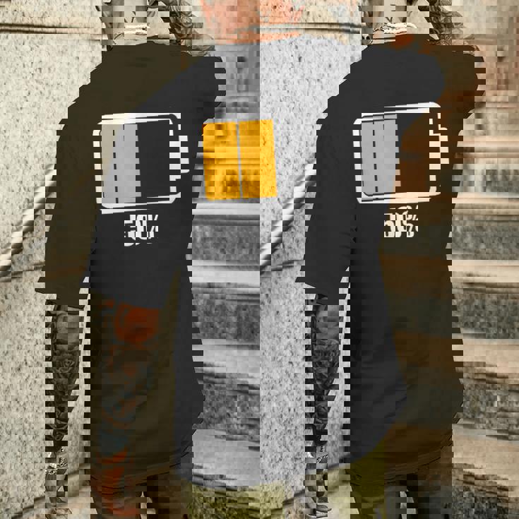 バッテリーハーフ残量50 バッテリーデッドtシャツ バッテリー残量が少ない メンズTシャツ バックプリント 彼への贈り物