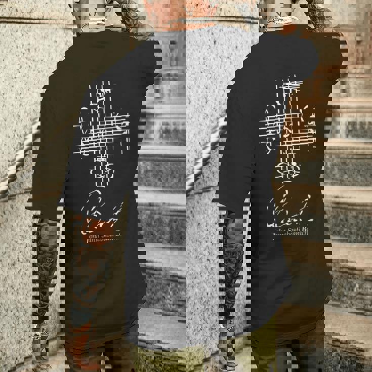 バッハ ミュージカル シグネチャー ノテーション 音楽 クラシック メンズTシャツ バックプリント 彼への贈り物