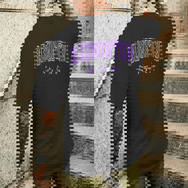 バドミントン オールパープル スター クラシック レトロ 代表チームのテキスト メンズTシャツ バックプリント 彼への贈り物