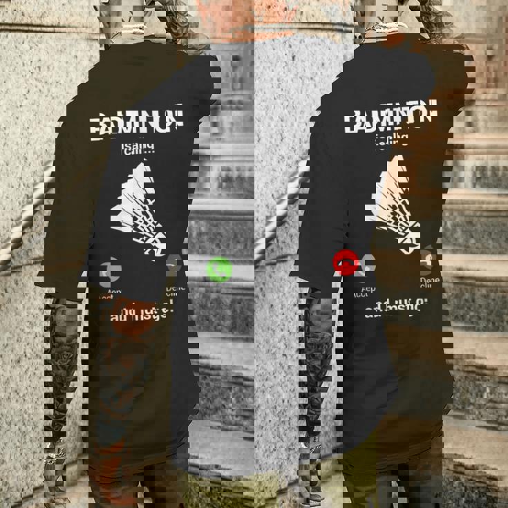 バドミントン呼び出しバドミントン愛好家面白いバドミントン選手 メンズTシャツ バックプリント 彼への贈り物