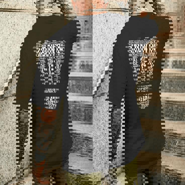 バドミントン用語 ワードクラウド バドミントンギフト バドミントンプレーヤー メンズTシャツ バックプリント 彼への贈り物