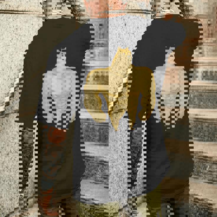 バフ 柴犬 面白い ボディービルダー 犬 ダンク ミーム メンズTシャツ バックプリント 彼への贈り物