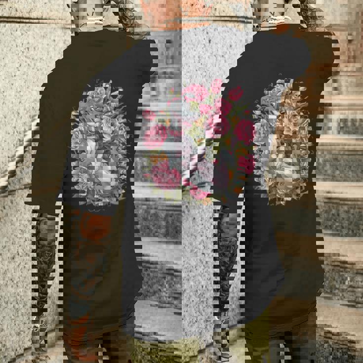 バラとチューリップを持つイタリアン・グレーハウンド犬 メンズTシャツ バックプリント 彼への贈り物