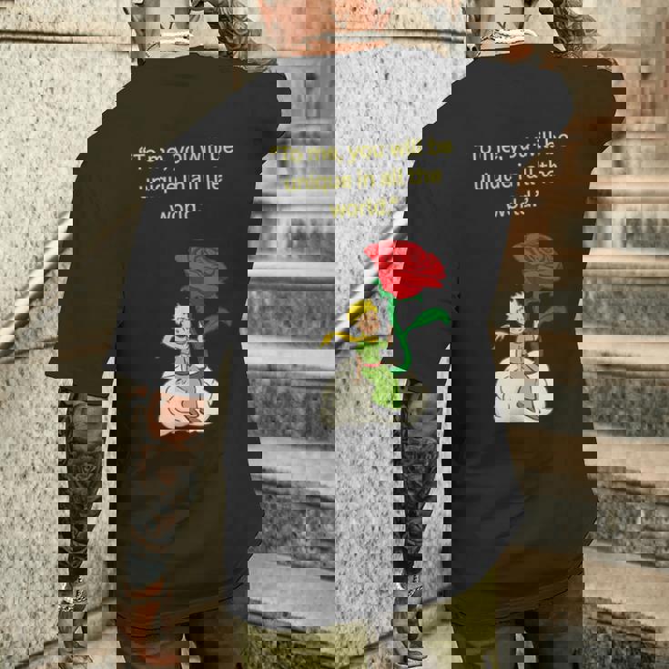 バラの言葉が入った星の王子様 メンズTシャツ バックプリント 彼への贈り物