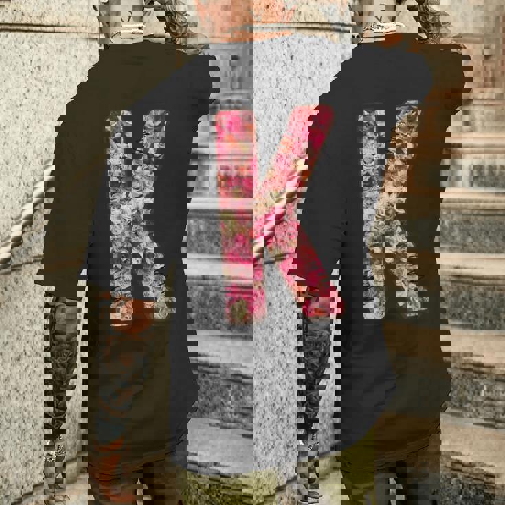 バラ柄のフローラルモノグラムk メンズTシャツ バックプリント 彼への贈り物