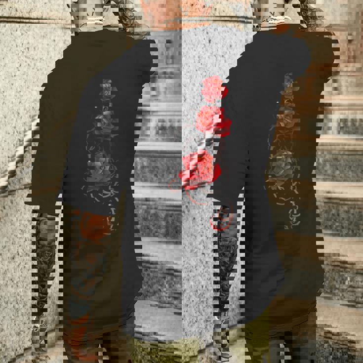 バレンタインデー ギフト シャツ 赤バラ とげ付き 葉っぱ メンズTシャツ バックプリント 彼への贈り物