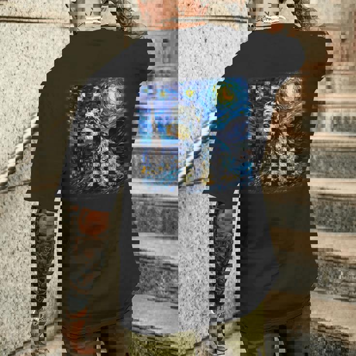 バン・ゴッホ 星月夜ミニチュア・シュナウザー メンズTシャツ バックプリント 彼への贈り物