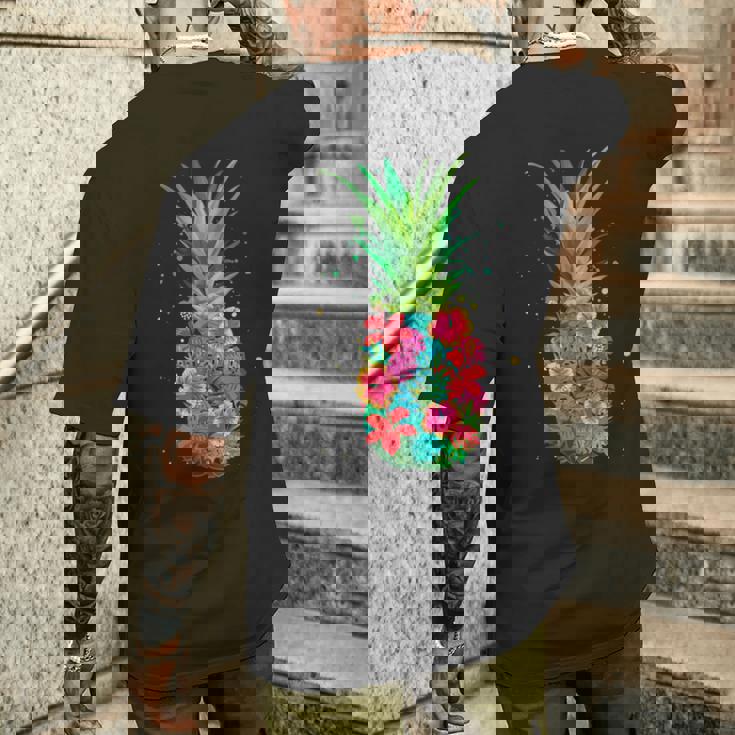 パイナップルフラワー レディース メンズ アロハ ハワイ ヴィンテージ ハワイアン メンズTシャツ バックプリント 彼への贈り物