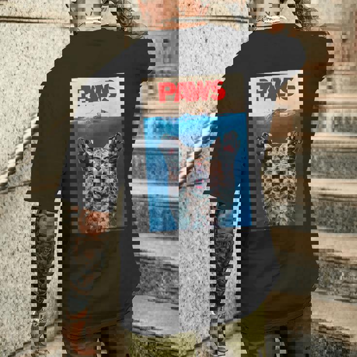 パウス おもしろ猫 パロディ 猫 恋人 ギフト 子猫 サメ ネズミ 鳴き声 メンズTシャツ バックプリント 彼への贈り物