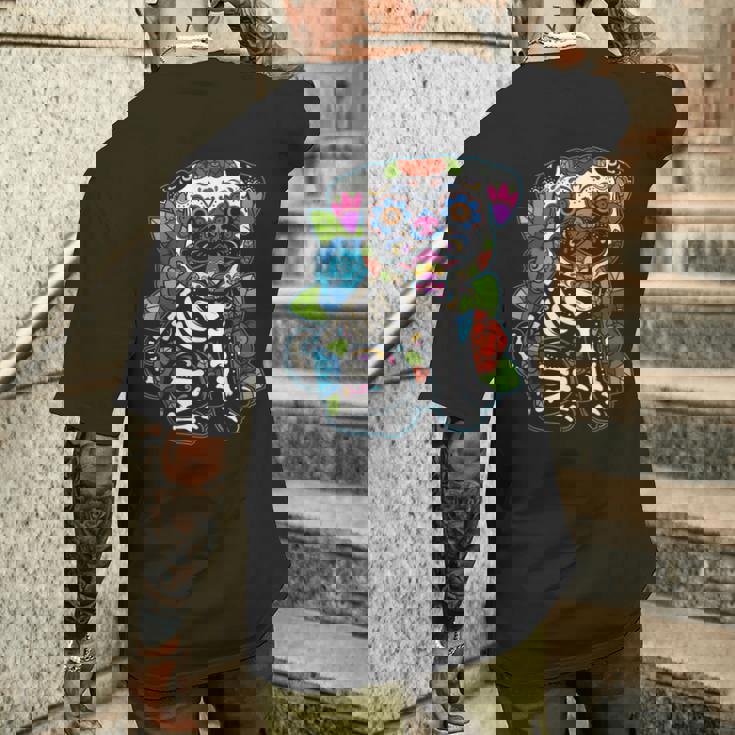 パグ シュガースカル メキシコ 犬 カラベラ 死者の日 メンズTシャツ バックプリント 彼への贈り物